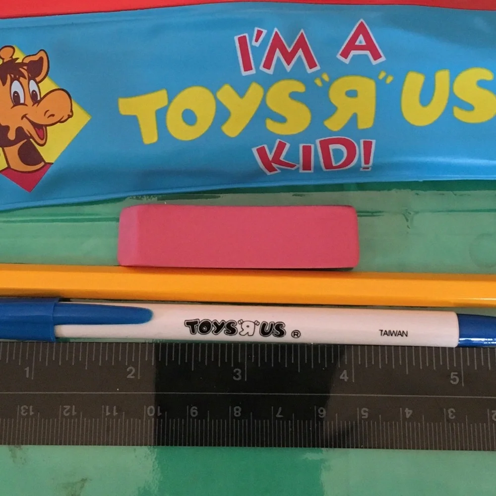 Vintage Toys R Us 1995 Kids Geoffrey Giraffe 5 Pc Pencil Case Bag Pouch Zipper